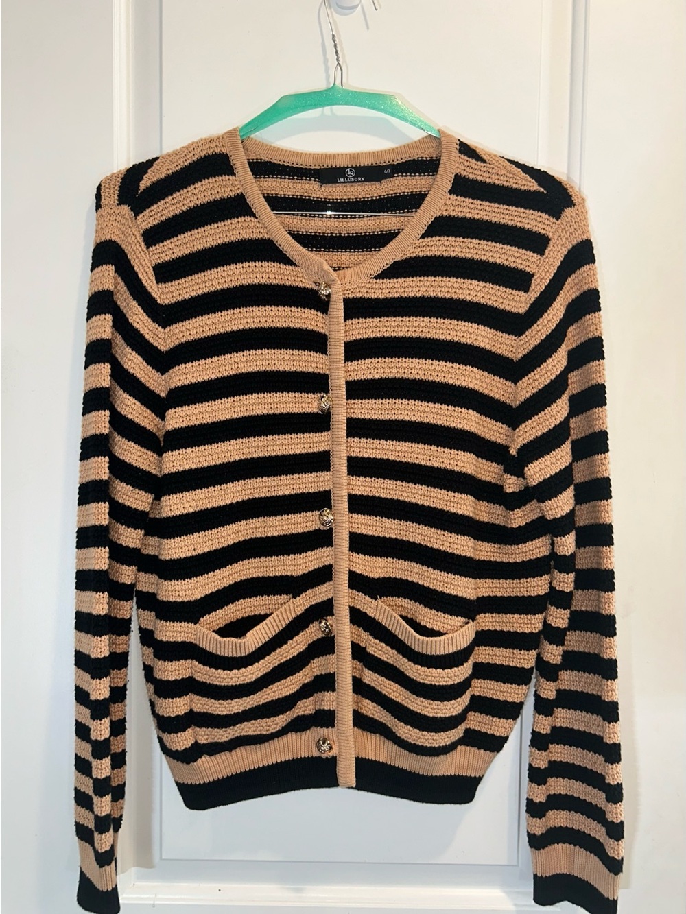 Classic Striped Button-Front Sweater Cardigan - Black & Tan